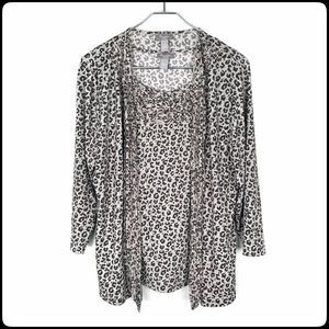 CHICO'S TRAVELERS Women's Brown Leopard Print Open Front & Tank Set Size 1 & 2